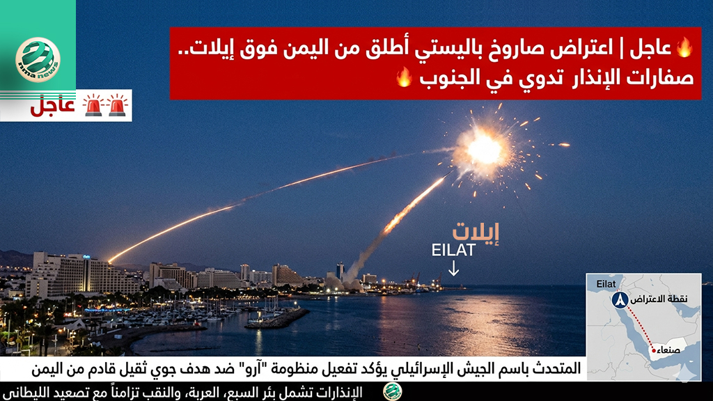 🚨خبر عاجل: “كماشة الصواريخ”.. صافرات الإنذار تدوي في إيلات والعربة والنقب والجيش الاسرائيلي يعترض صاروخاً يمنياً “ثقيلاً”