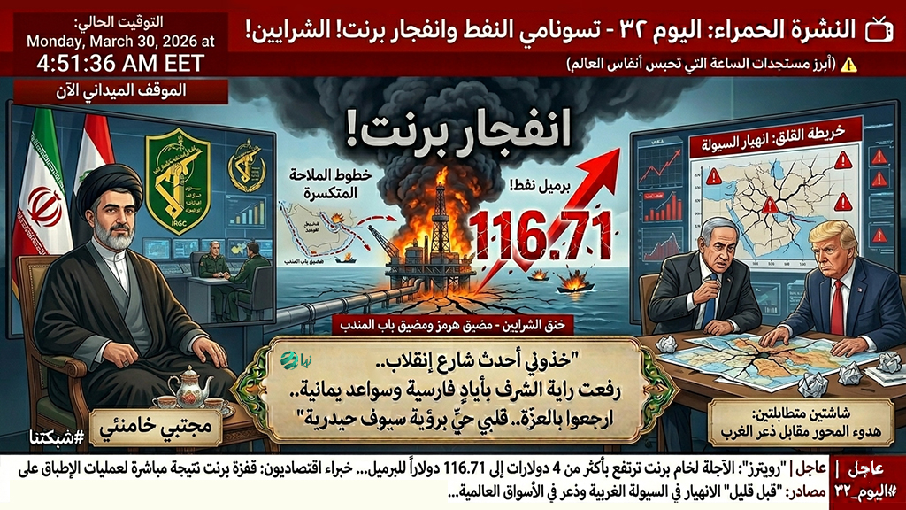 📺 [🎯 المجهر التكتيكي القرمزي] النشرة الحمراء: اليوم (32) – “تسونامي النفط.. وانفجار برنت”