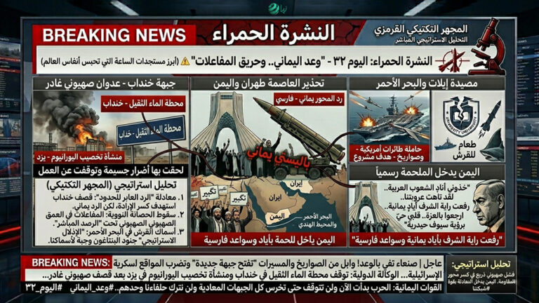 📺 [🎯 المجهر التكتيكي القرمزي] النشرة الحمراء: “اليوم 32 – طبول القيامة والزحف المقدس”