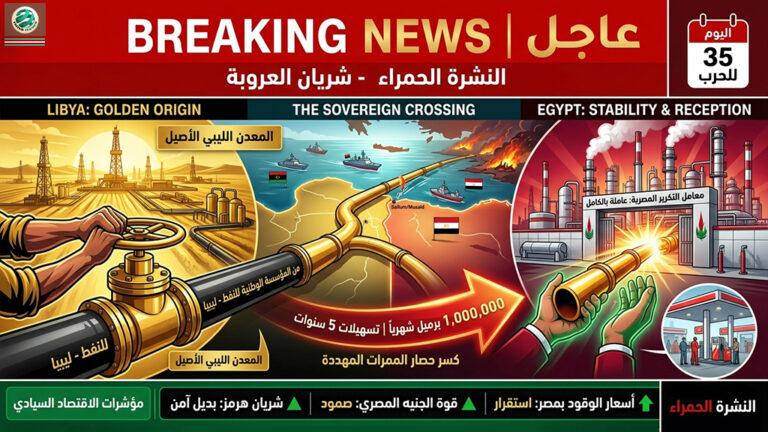 🚨 النشرة الحمراء : “شريانُ العروبة.. النفطُ الليبي يكسرُ حصارَ الحرب ويُنقذُ معاملَ مصر” ⚠️ (تقرير استراتيجي: تفكيك اتفاق “المليون برميل” – سيادة الذهب الأسود في اليوم الـ 35)