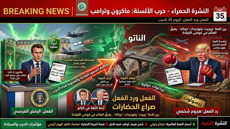 🚨 النشرة الحمراء : “حربُ الألسنة.. ماكرون يكسر صمت ‘طوكيو’ وسول’: ترامب غير جاد، والبوكس الفرنسي للدبلوماسية لا للحرب!” ⚠️ (تحليل سيادي: اليوم 35 للحرب – باريس ترفض “المغامرة” في هرمز وتغلق أجواءها أمام واشنطن)