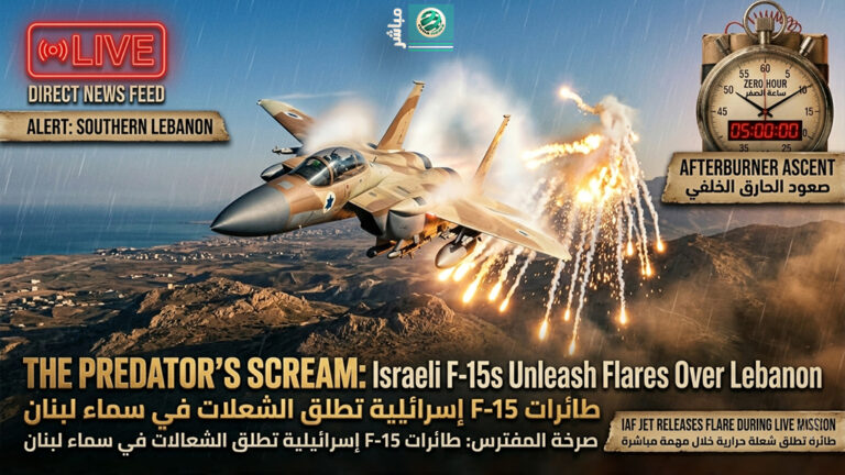 مباشر | صراخ نفاث يصم الآذان: مقاتلات F-15 إسرائيلية تخرق جدار الصوت وتطلق الشعلات الحرارية الآن في سماء جنوب لبنان.